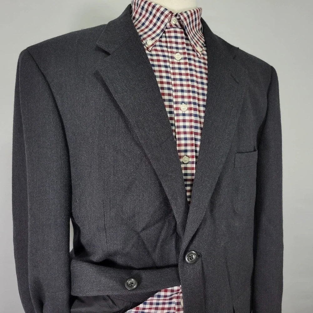 Pronto Uomo Men's Sport Coat Blazer Two Button‎ Charcoal Herringbone Lambs 46R